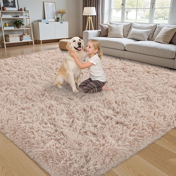 8x10 Area Rug for Living Room:Ultra Soft Fluffy Shag Beige Rugs,Large Fuzzy Plush Indoor Non Slip Carpet Washable Rug for Bedroom Kids Nursery Office Dorm Modern Decor(Beige 8'x10')