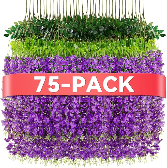 Alotiki Wisteria Hanging Flowers,Fake Hanging Flowers,Wisteria artificiales Garland for Home Wedding Arch Floral Party Garden Ceremony Outdoor Decor,3.6 feet Long(75,Purple)