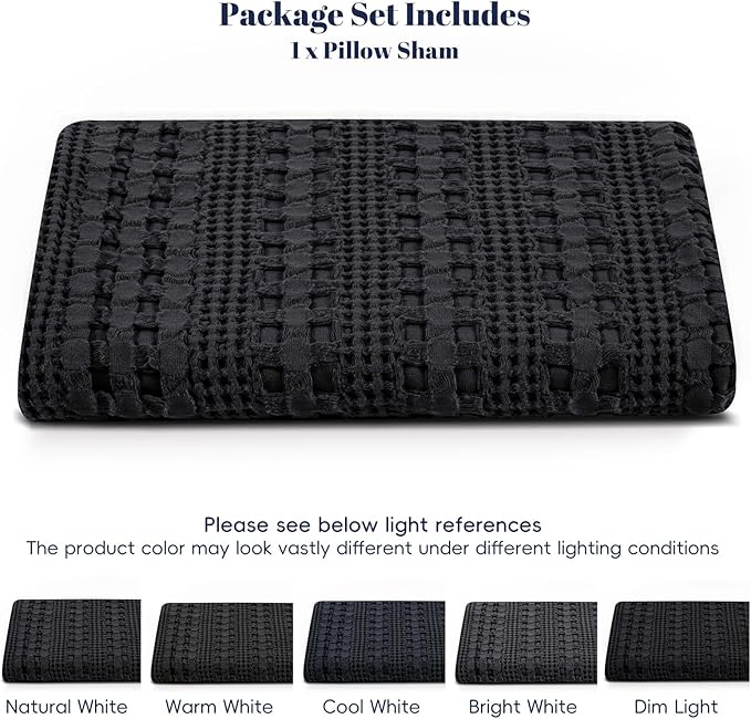 PHF 100% Cotton Waffle Body Pillowcase with Zipper, 1 Pack 20" x 54" Soft Skin-Friendly Pillow Sham, No Filling, Aesthetic Woven and Breathable Waffle Weave Body Pillow Cover for Bed, Black
