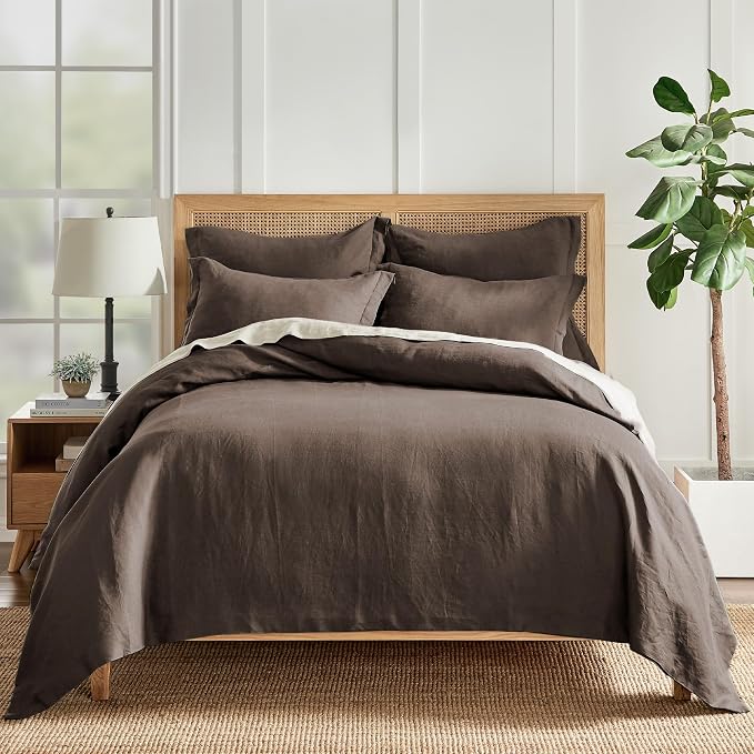 Levtex Home - 100% French Flax Linen - Euro Sham - French Flax Washed Linen - Cocoa - Sham Size (26 x 26in.)