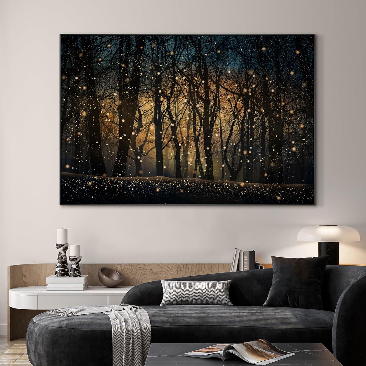 SIGNWIN 46"x72" Extra Large Framed Wall Art Magical Firefly Night Forest, Enchanted Woodland Scene for Home Living Room Bedroom Decor (Frame Assembly Required)