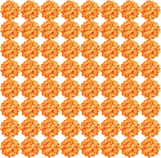Auihiay 64 PCS Orange Hydrangea Flowers, Silk Hydrangea Artificial Flowers Heads with Stems, Artificial Hydrangea Flowers for Wedding Centerpieces, Home, Garden, Baby Shower Decoration