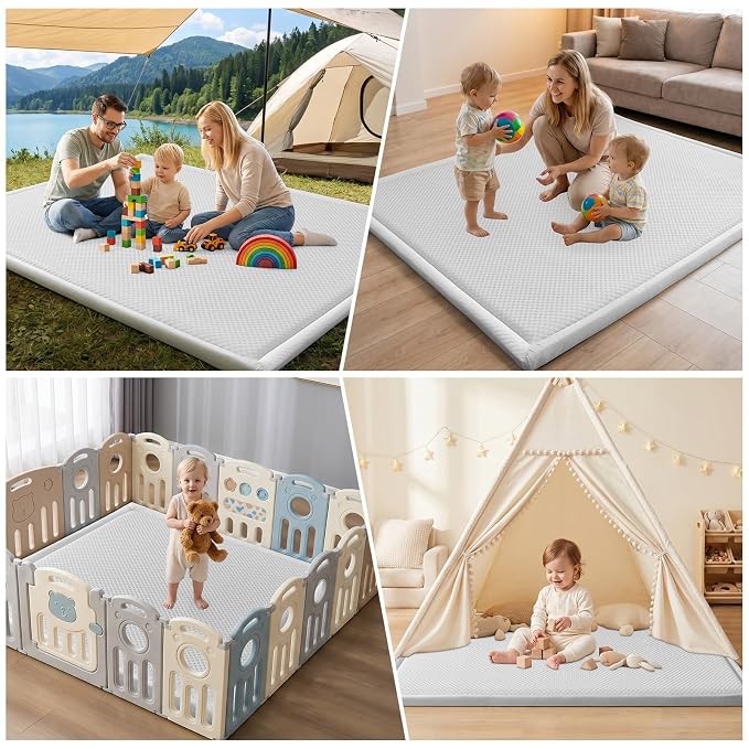 Baby Play Mat for Floor Nursery Rug Muscle Area Rug Playroom Rug 50x50" Playpen Mat Elastic Foam 1.3" Thick Crawling for Babies,Toddlers, Infants, Kids(Ripple Light Grey)