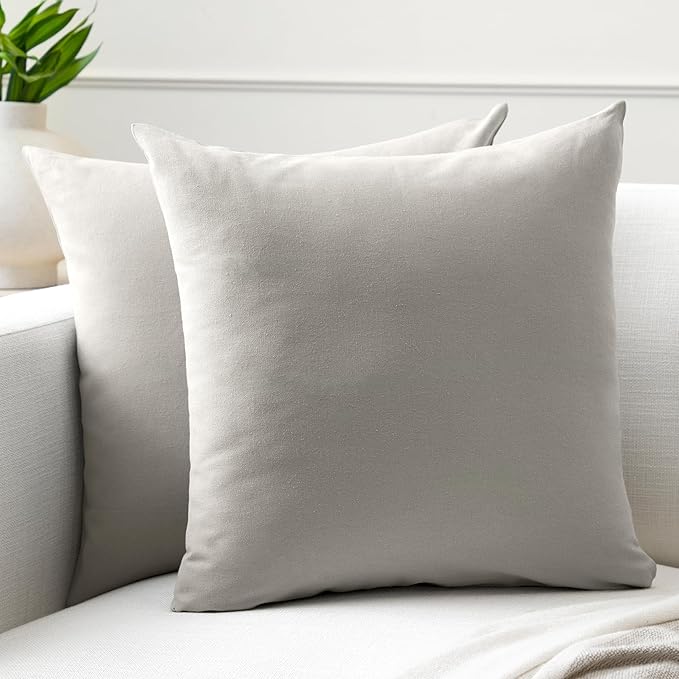 Encasa XO Throw Pillow Covers 18x18 in Set of 2 Light Grey | No Inserts | Cotton Pillow Covers for Living Room, Bed, Sofa, Couch | Decorative Cushion Covers with Improved Zipper