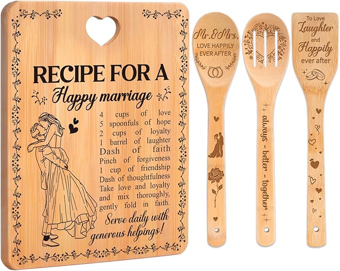 Bridal Shower Bachelorette Gifts for Bride Groom, Wedding Gifts for Couples 2026 - Happy Marriage Cutting Board Set for Newlyeds Newly Engaged Couples Bride to Be Wedding Shower