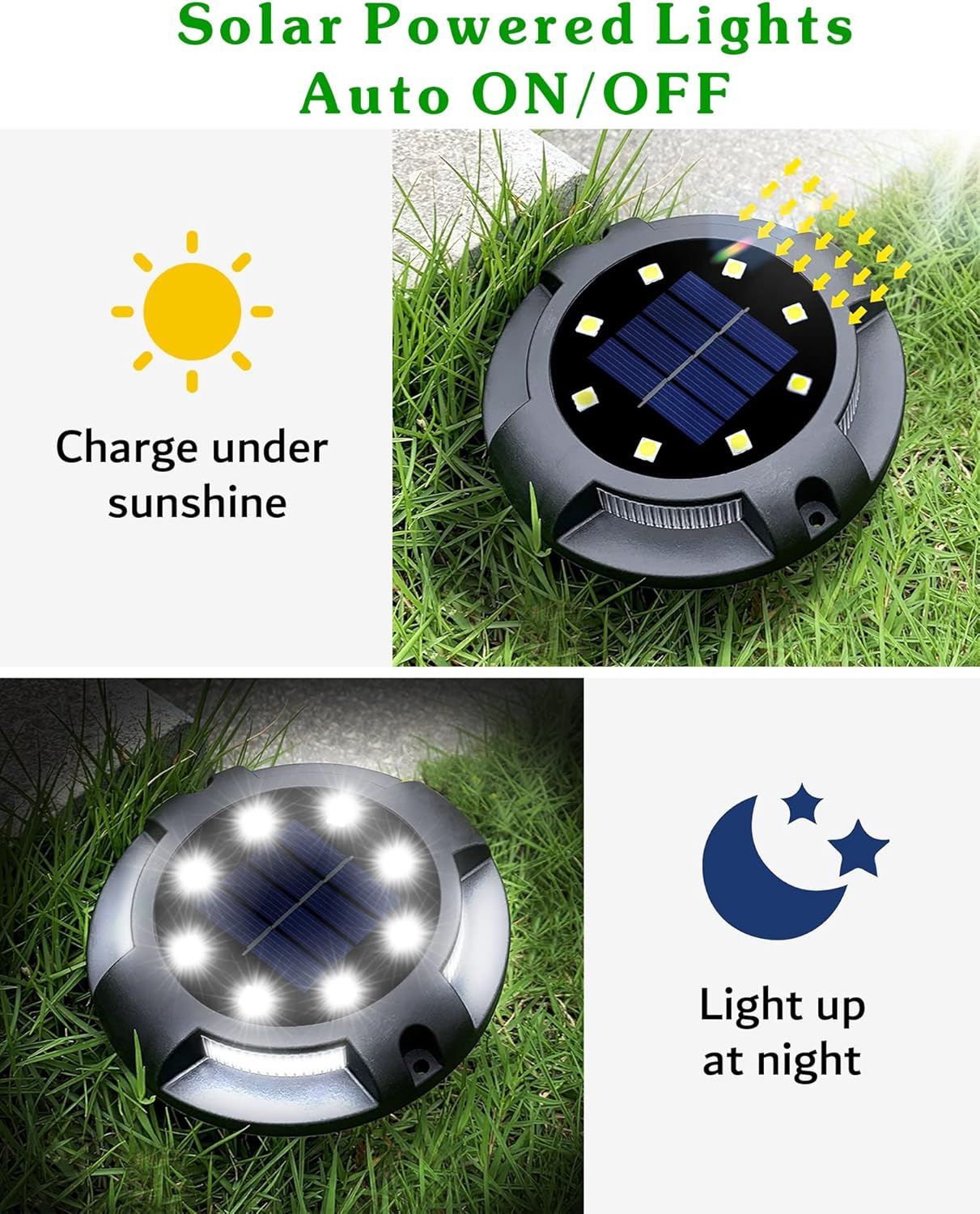 Biling Solar Outdoor Lights - 12 Pack, Bright Uplight Sidelight, Waterproof Deck Lights for Yard, Walkway, Garden, Poolside (White)