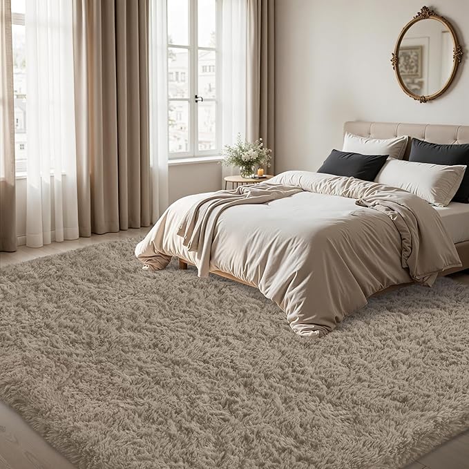 5x7 Area Rug for Living Room:Ultra Soft Fluffy Shag Grey Camel Rugs,Large Fuzzy Plush Indoor Non Slip Carpet Washable Rug for Bedroom Kids Nursery Office Dorm Modern Decor(Grey Camel 5'x7')