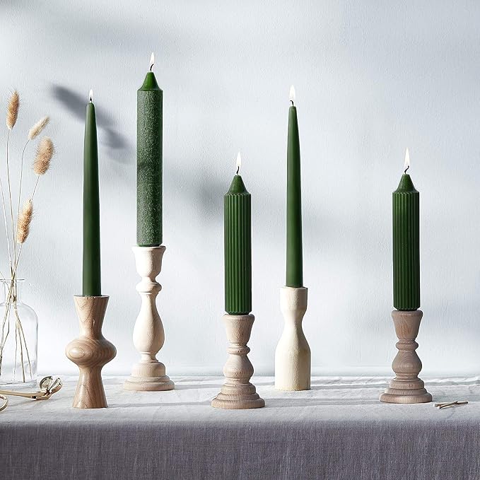 Root Candles 4-Count Unscented Dinner Candles Dripless Beeswax Enhanced Timberline™ Collenette Boxed Candle Set, 9-Inch, Dark Green