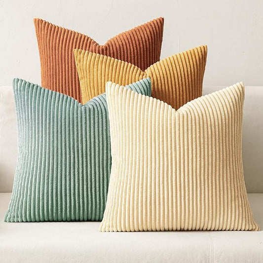MIULEE Boho Farmhouse Throw Pillow Covers 24x24 Inch Set of 4 Summer Modern Natural Decorative Cushion Covers Soft Corduroy Spring Decor for Couch Bed Sofa Living Room Orange Teal Gradient Series