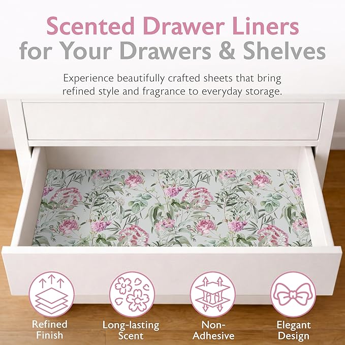 Scented Drawer Liners for Dresser Fragrant Paper Liner for Drawers Cabinet Shelf Linen Closet and Kitchen Scent Liners Non Adhesive (Garden Reverie)