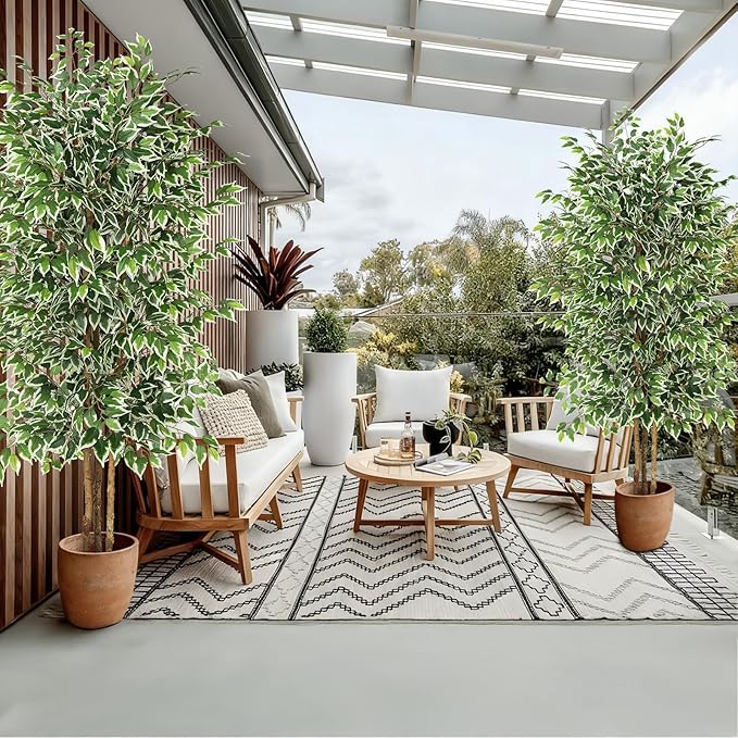 GTIDEA 7ft Large Ficus Artificial Tree with Natural Trunk, 84" Tall Faux Tree for Home Decor Indoor, Lifelike Silk Tree Fake Plants for Living Room Covered Porch Office Corner Decor (NO VASE INCLUDED)