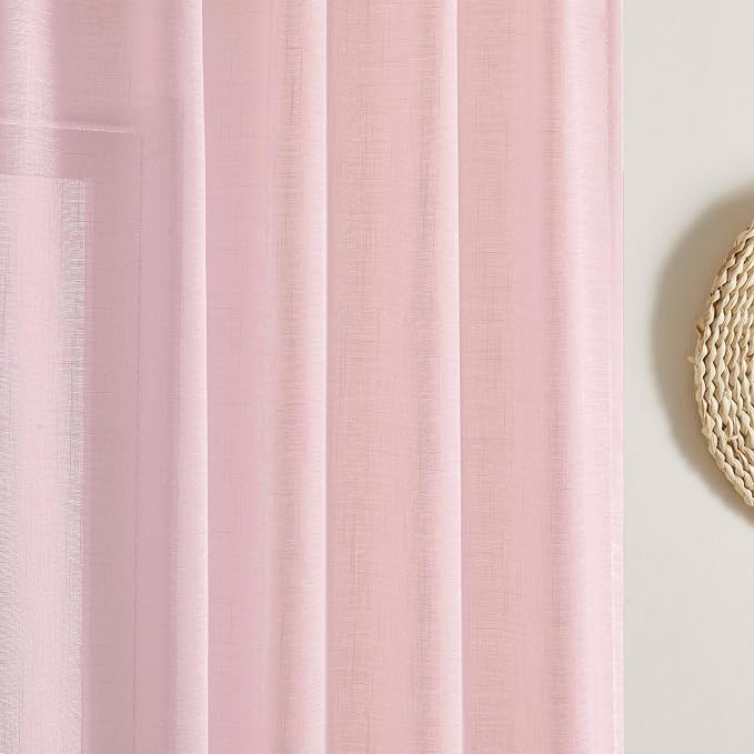 Joydeco Sheer Curtains 84 Inches Long, Beige Curtains for Living Room 2 Panels Set, Window Curtains Privacy Assured with Light Filtering(W52 x L84 Inch,Tapioca)