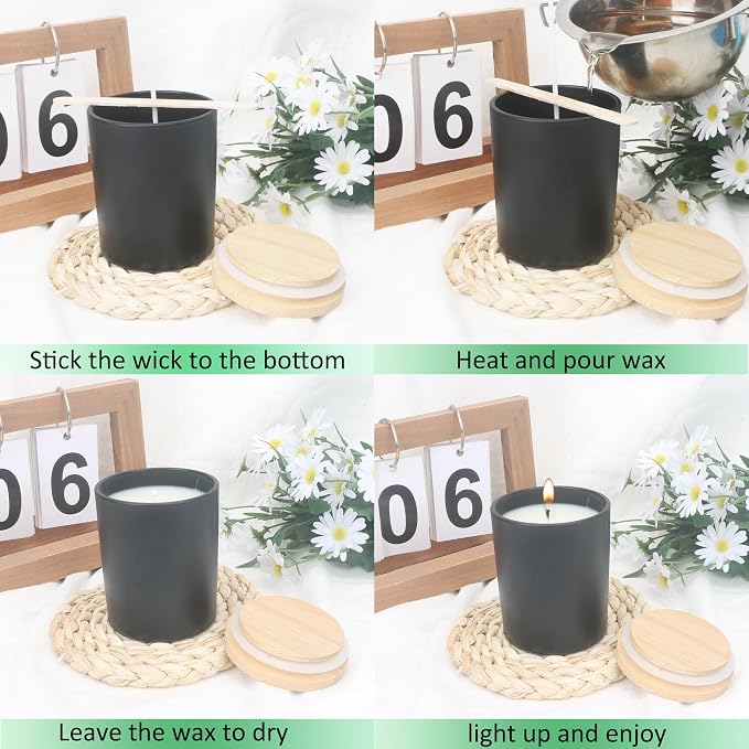 MILIVIXAY 12 Pack 7 OZ Matte Black Thick Glass Candle Jars with Lids - Bulk Empty Candle Jar for Making Candles - Spice, Powder Containers.