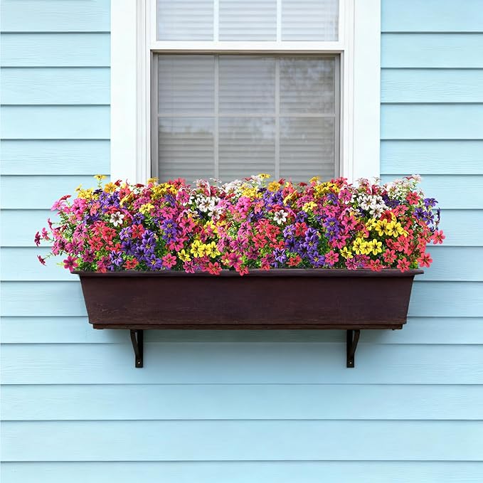 Homsunny Artificial Fake Flowers for Outdoor Spring Decoration, 12 Bundles Faux Plants Silk Daisy Bulk UV Resistant Realistic for Outside Porch Patio Balcony Planter Yard Garden Home Decor(Mixed 2)