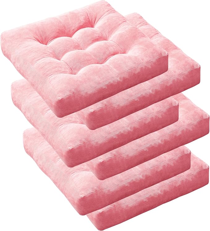 Degrees of Comfort Floor Cushion 6 Pack for Meditation, Home Office & Studio – Corduroy Soft Seating Set, 22 Inch, High-Density Foam, Square Shape, Pink