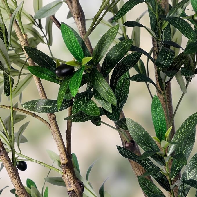LYLYFAN Olive Tree Artificial Indoor 7FT Faux Olive Tree with White Tall Planter, Fake Olive Tree with Realistic Branches and Lifelike Fruits for Home Office Decor