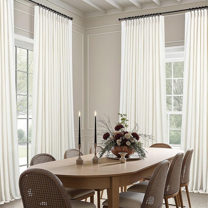DANCURTON Cream Linen Pleated Curtains 58 Inch Length for Living Room 2 Panel Sets Neutral Modern Farmhouse Window Curtain Semi Sheer Light Filtering Drapes for Bedroom Back Tab Pinch Pleat 40x58 Long