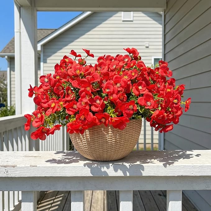 trytuny Artificial Flowers for Outdoor, Realistic Faux Plants for Outside Indoor Porch Patio Window Box Planter Home Decor (12pcs -red)