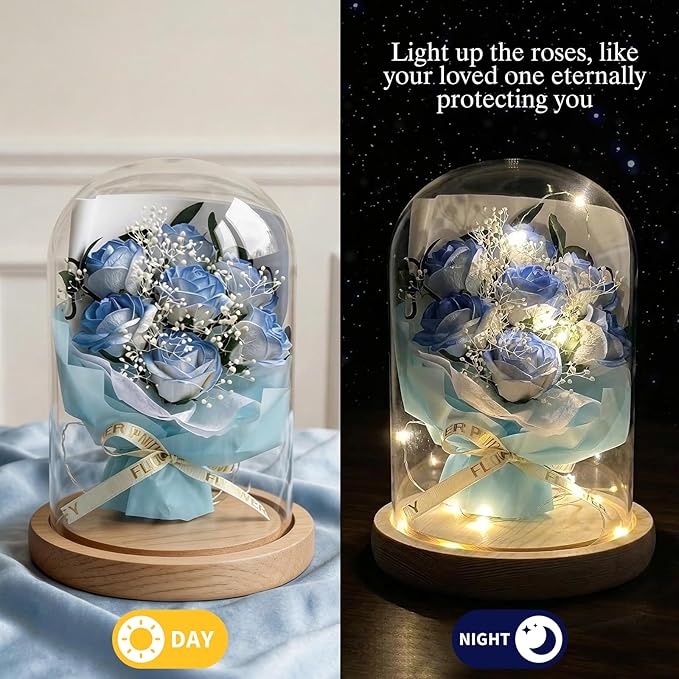 Mother's Day Gifts for Mom Rose Gifts for Her Birthday Gift for Women Glass Rose in Glass Dome Forever Eternal Ice Blue Roses with AnniversaryValentines Day Gifts for Daughter Mom Wife Girlfriend