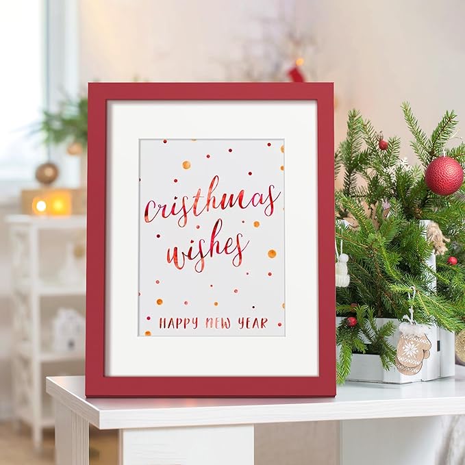 upsimples 8.5 By 11 Picture Frame, Display Pictures 6x8 with Mat or 8.5 x 11 Without, Wall Hanging Photo Frames, Red, 1 Pack