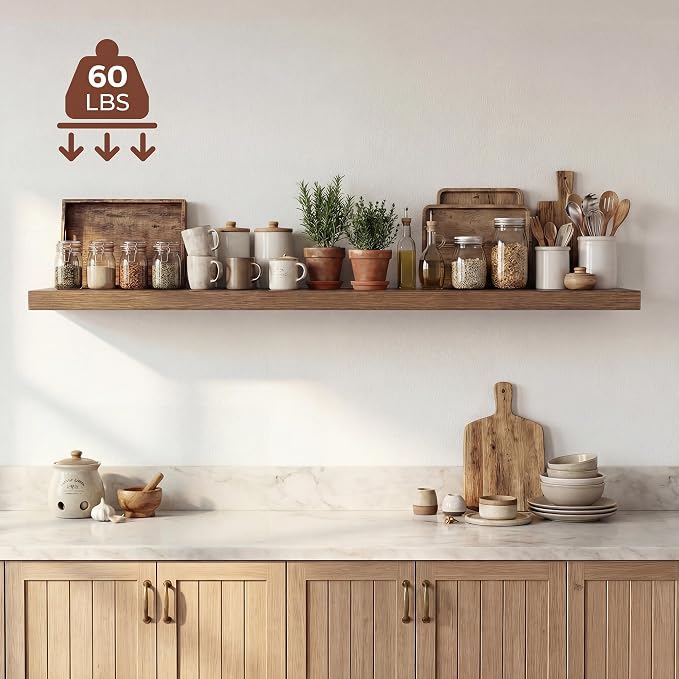 Dreamland 55 Inches Floating Shelves for Wall, 9.3" Deep Long Floating Shelves Set of 1, Large Display & Storage Shelf, Wall Shelf for Bathroom Bedroom Living Room Kitchen Office, Walnut