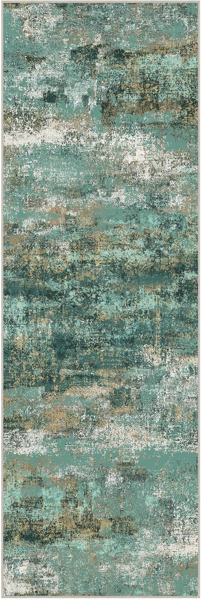 BEIMO Runner Rug for Hallway Kitchen, 2x6 Machine Washable Runners Rug for Entryway, Soft Modern Abstract Throw Rugs, Low Pile Floor Cover with Non Slip Backing, Turquoise