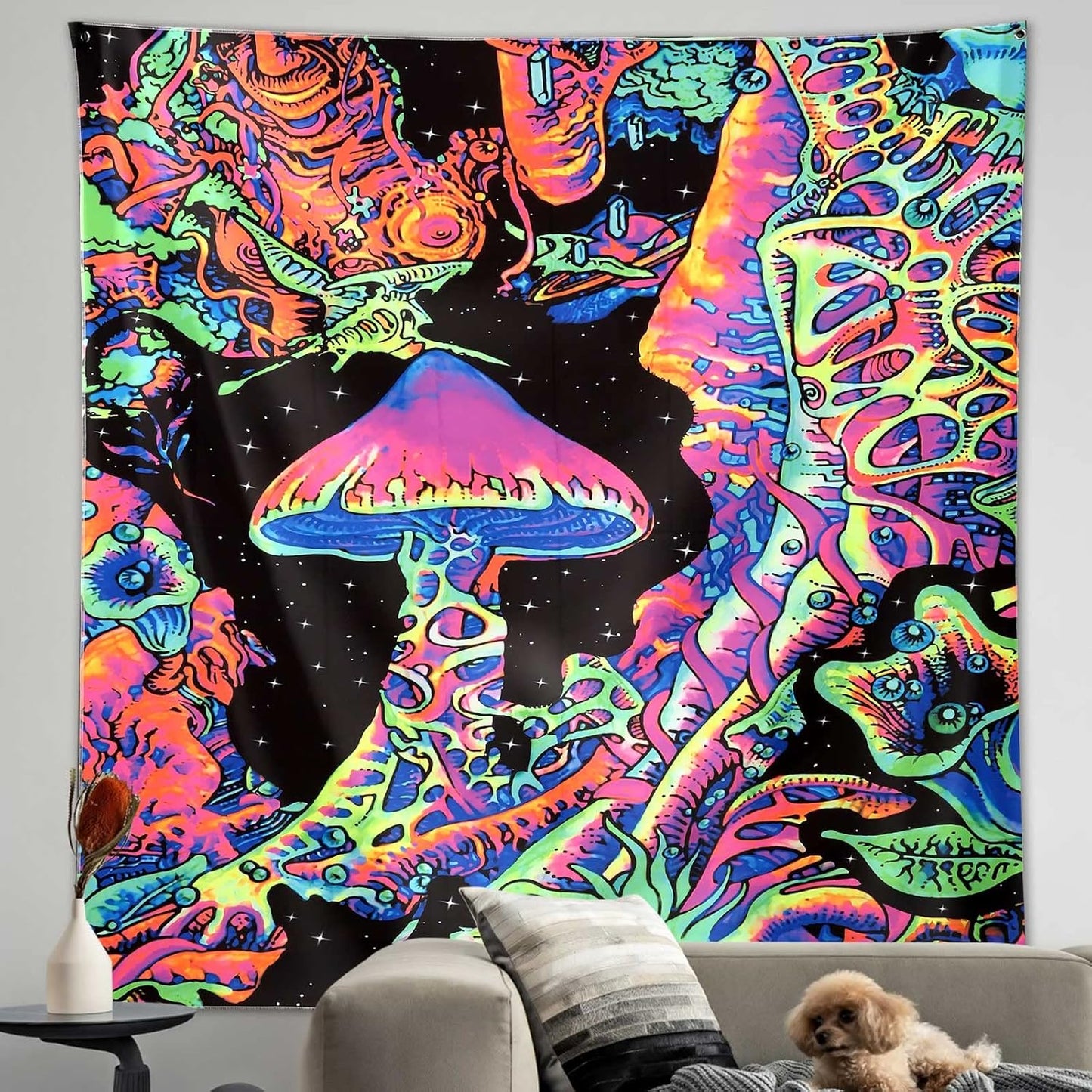 ADDWel Blacklight Mushroom Tapestry, Upright Tapestry Glow In The Dark, UV Reactive Black Light Tapestries Posters Wall Hanging for Bedroom Dorm Living Room Backdrop Decor (mushroom, 30" x 40")