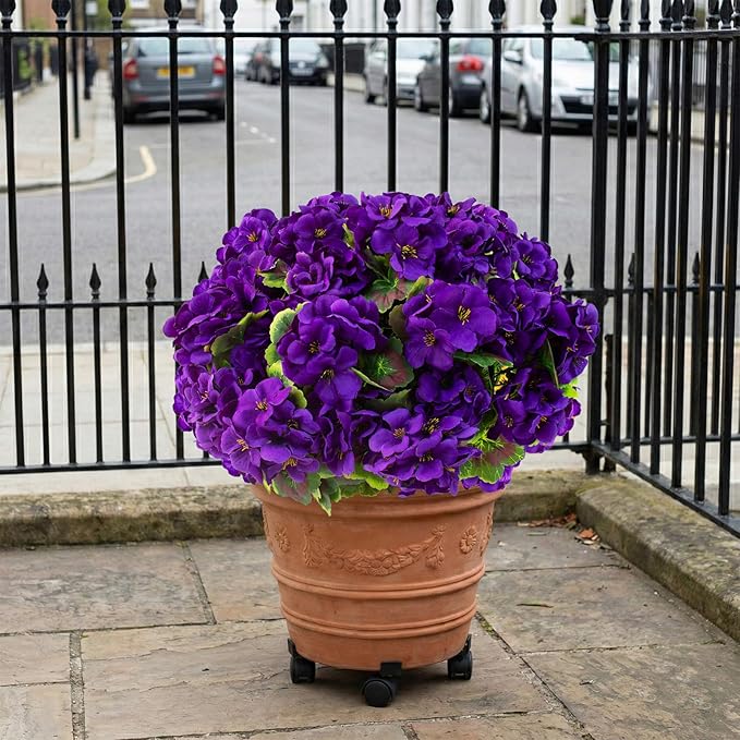 lovemoon 8 Pcs Artificial Geranium Plant Realistic Silk Flowers for Outside UV Resistant Faux Geraniums Flowers for Indoor Outdoor Home Garden Office Decoration (8, Purple)