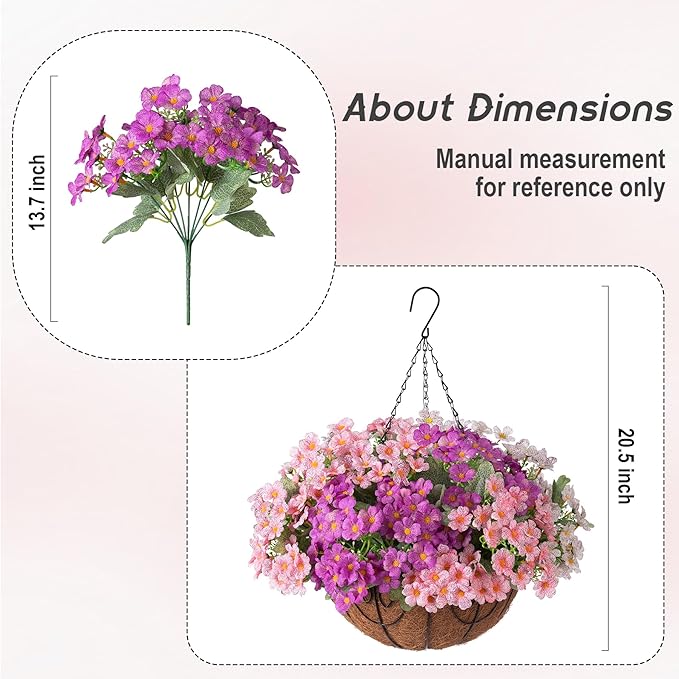 Artificial Fake Hanging Plants Flowers Basket for Spring Outdoor Decoration, Faux Silk Daisy UV Resistant Look Real with Eucalyptus Leaves Summer Decor for Patio Garden Outside(Pink White Purple )