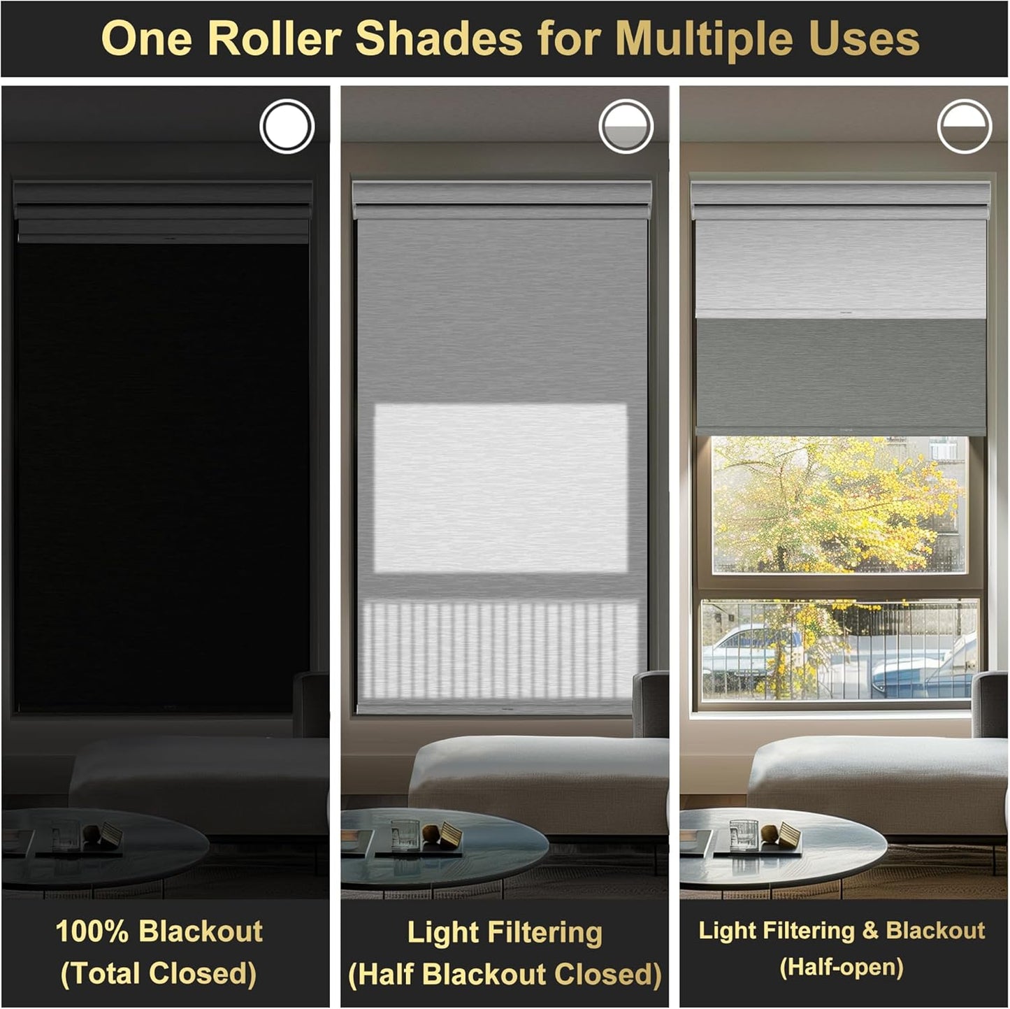 BERISSA Dual Roller Shades with Cassette Valance,Double Blackout and Light Filtering Shades,Day and Night for Home Office Door.Grey and White.38 W x 44" H