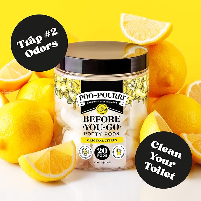 Poo-Pourri Before-You-Go 2-in-1 Toilet Potty Pods, Original Citrus, Bathroom Odor Deodorizer and Toilet Cleaner with Essential Oils, Lemon, Bergamot and Lemongrass Scent, 20 Count (Pack of 6)