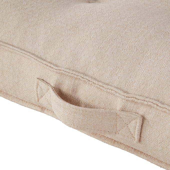 Square Tufted Floor Pillow with Removable Cover, Cream, Small (24")