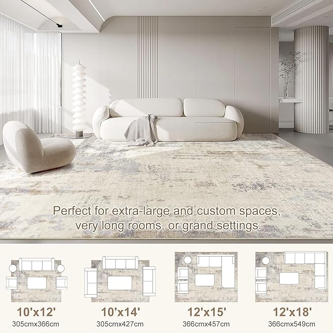 UERMEI 10x12 Area Rug Living Room Rugs - Washable Neutral Modern Abstract Soft Thin Rug Indoor Floor No Slip Rug Carpet for Bedroom Under Dining Table Home Office Decor - Light Brown/Gray
