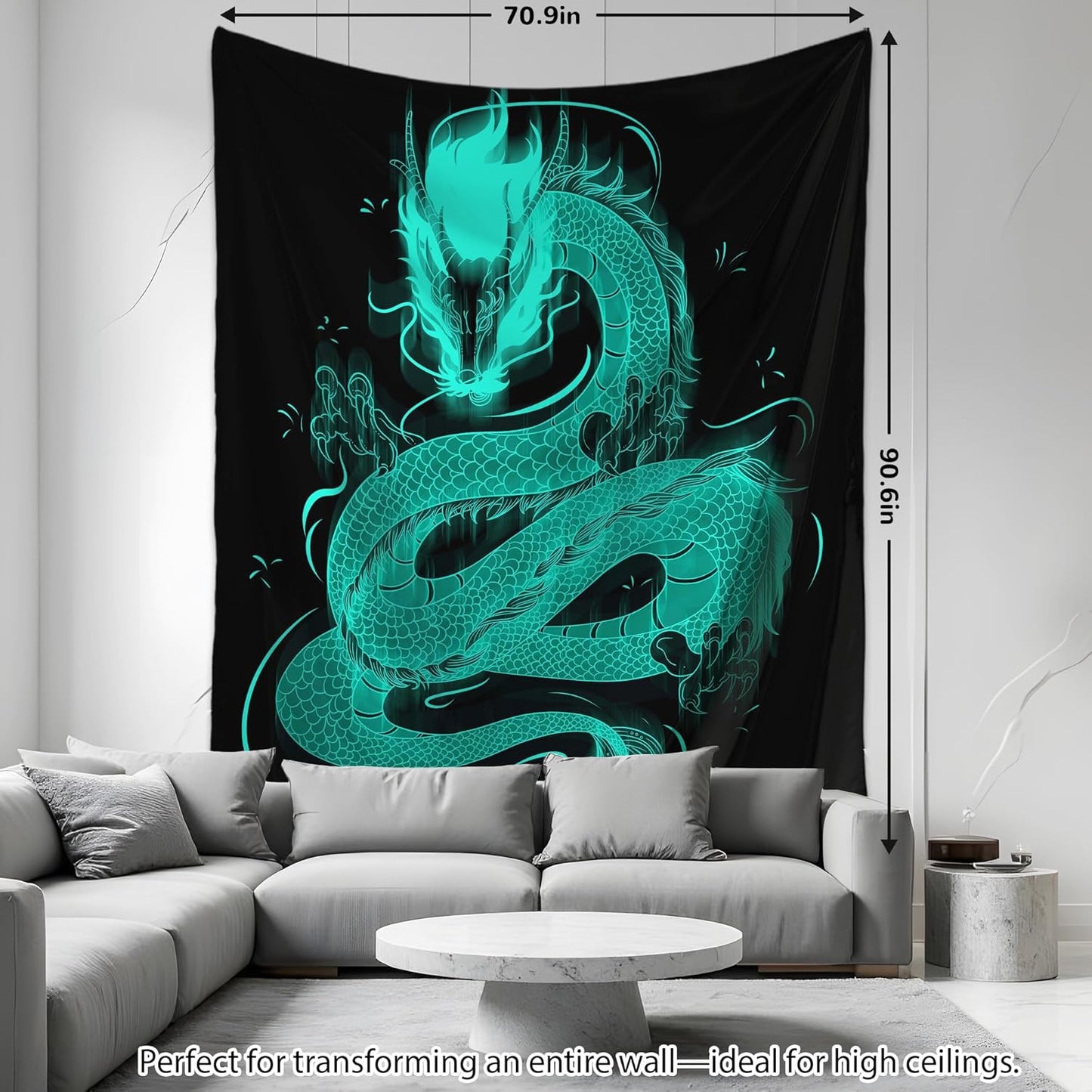 QGHOT Blacklight Dragon Tapestry Wall Hanging Cool Japanese Black Light Glow in the Dark Dragon Backdrop Uv Viking Tapestry for Boys Bedroom Mens Room Wall Deocr 90"x70"