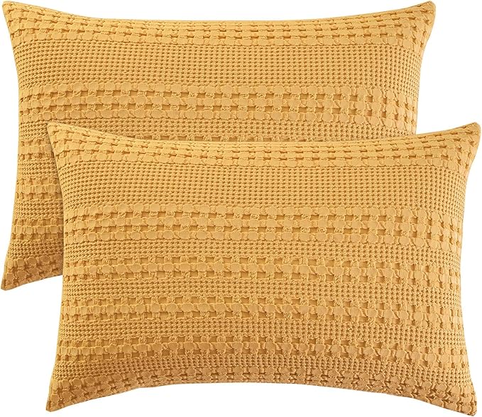 PHF 100% Cotton Waffle Pillow Shams Queen Size, 2 Pack 20" x 30" Soft Skin-Friendly Pillowcases, No Filling, Aesthetic Woven and Breathable Waffle Weave Pillow Case Covers for Bed, Pumpkin Orange