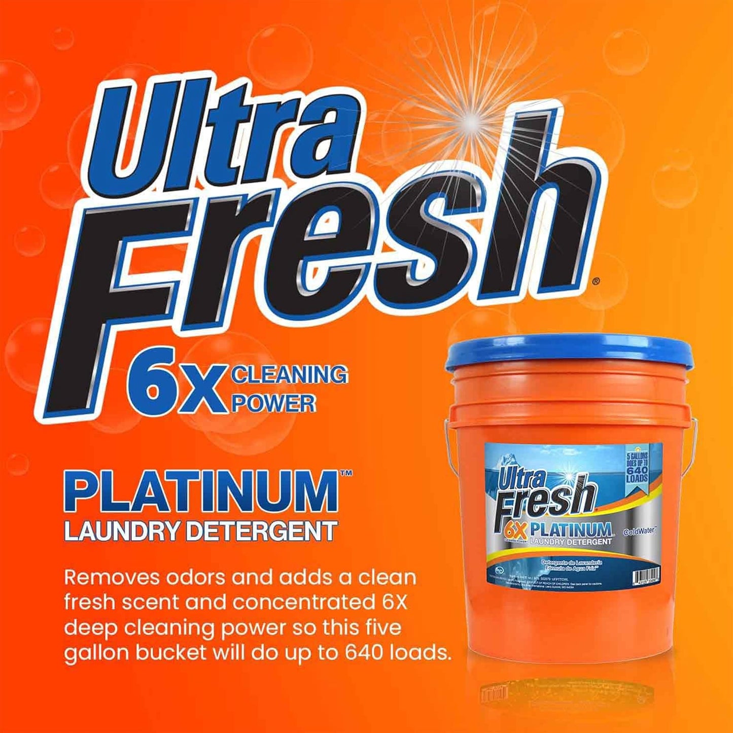 Ultra Fresh Liquid Laundry Detergent Washing Soap, 6X Platinum, ColdWater, 5 Gallon – Fabric Odor Remover to Wash Clothes and Sheets
