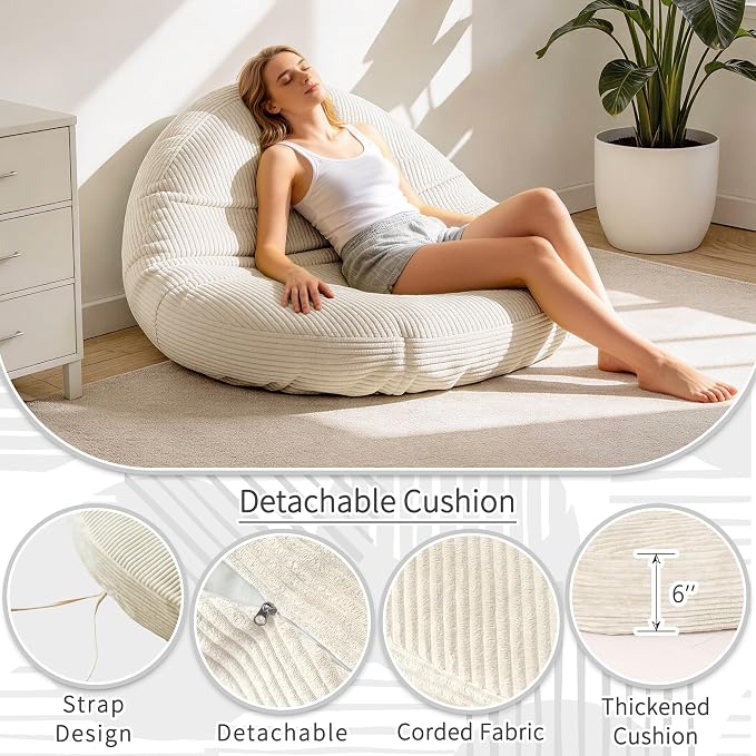 Yddsky Papasan Round Chair Cushions(Without Chair),White,48 x 48 x 6Inch | Detachable Corduroy Cover，Memory Foam Filling，Oversized Round Chair Pad