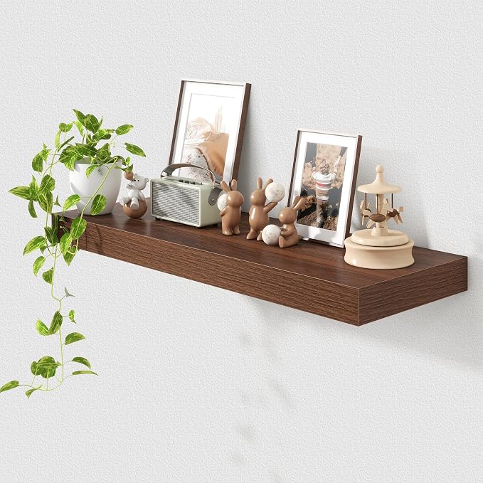 FLYJOE 36'' x 12'' Walnut Floating Shelves Set of 1 | 12 Inch Deep Floating Shelves for Wall, Rustic 36 Inch Walnut Shelves for Books, Deep Shelves for Bathroom Laundry Kitchen