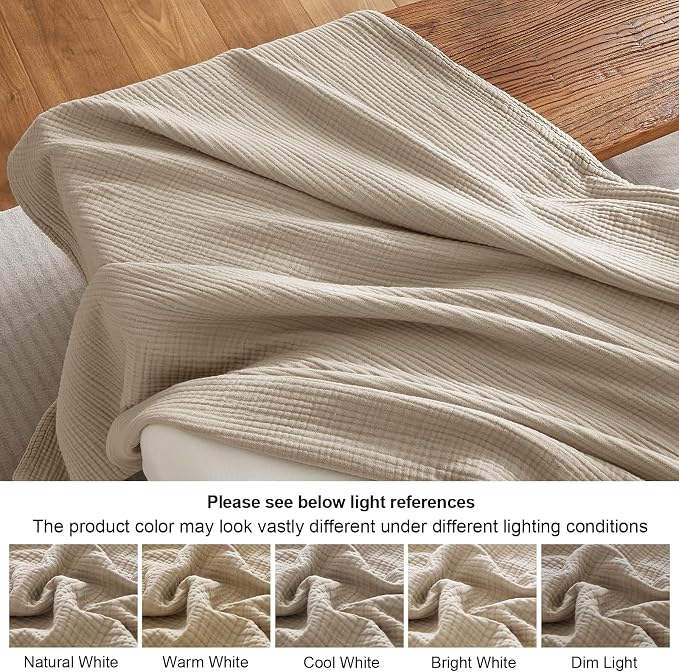 PHF 100% Cotton Muslin Blanket Queen Size 90"x90", 4-Layer Lightweight Gauze Throw, Breathable Cloud-Soft Minimalist Blanket for Bed, Couch, Camping & Baby, Taupe, Ideal Gift