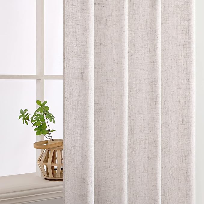 MIULEE White Linen Curtains 84 Inch Length for Bedroom Living Room, Soft Thick Linen Textured Window Drapes Semi Sheer Light Filtering Rod Pocket Back Tab Burlap Look, 2 Panels, 37x84 Inches