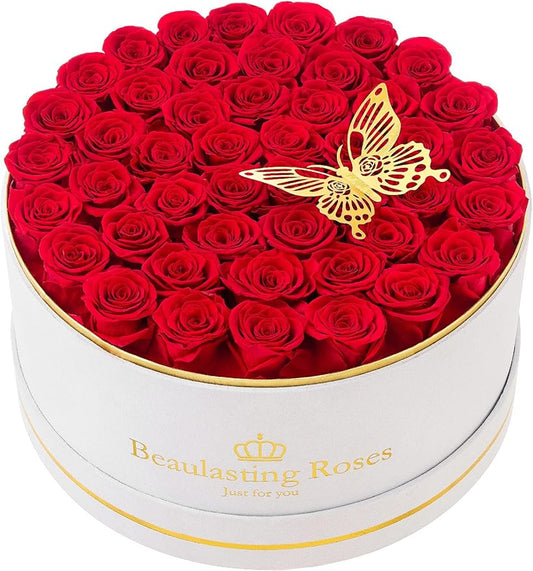 47 Preserved Roses Forever Flowers Real Roses in a Box Mother's Day Birthday Flowers for Her Mom Women Wife Valentine's Day, Red Roses