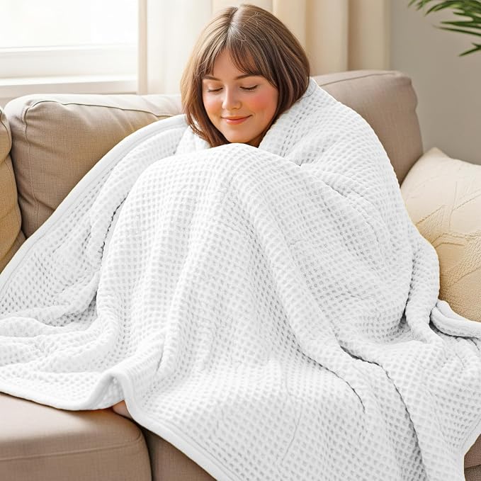 THREAD SPREAD 100% Cotton Waffle Blanket King Size - Soft Lightweight Breathable Waffle Weave King Size Blanket for All Season, Textured Throw Blankets for Bed, Sofa, Hotel, Hospital - White