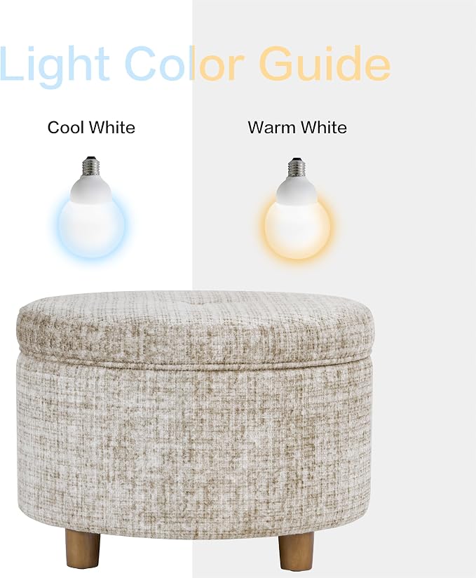 HomePop 24" Large Round Storage Ottoman - Cream Textural Woven