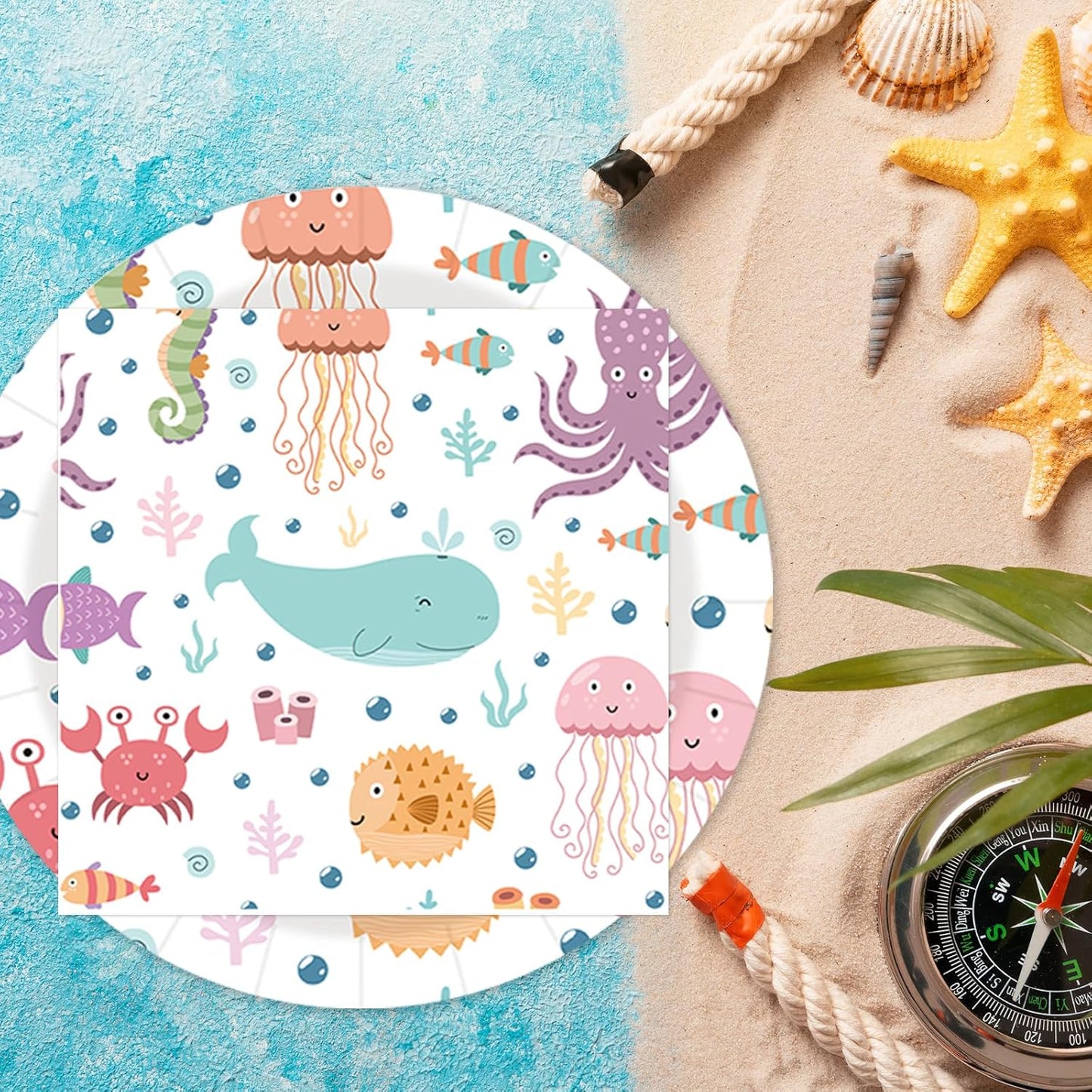 40 pcs summer pool Party Paper Plates and Napkins Disposable Party Decorations White Ocean 9 inch 20 pcs luau tropical Dessert Plates & 20 pcs Napkins Tableware for Fruit Cake