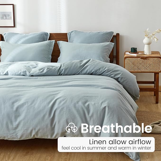 100% French Linen Pillow Shams Basic Style - Pack of 2 - Washed Solid Color Natural Flax Soft Breathable - Dusty Blue, 20'' x 36''