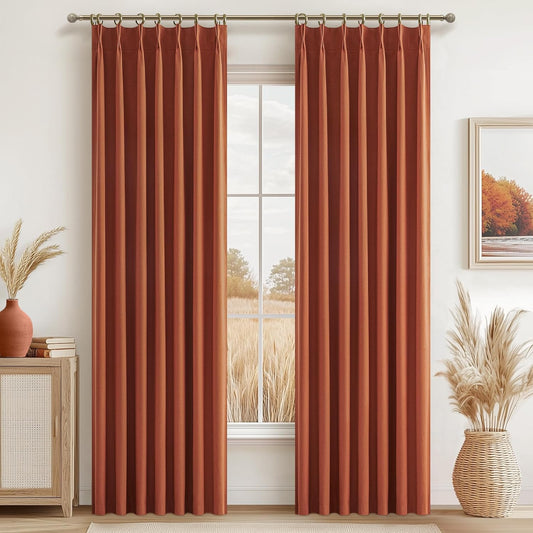 Fall Burnt Orange Curtains Pinch Pleated Blackout 90 Inches Long 2 Panels Set,Terracotta Autumn Color Decor Retro for Living Room/Bedroom Antique Copper Rust Boho 70s Window Drapes Thermal (W40"xL90")