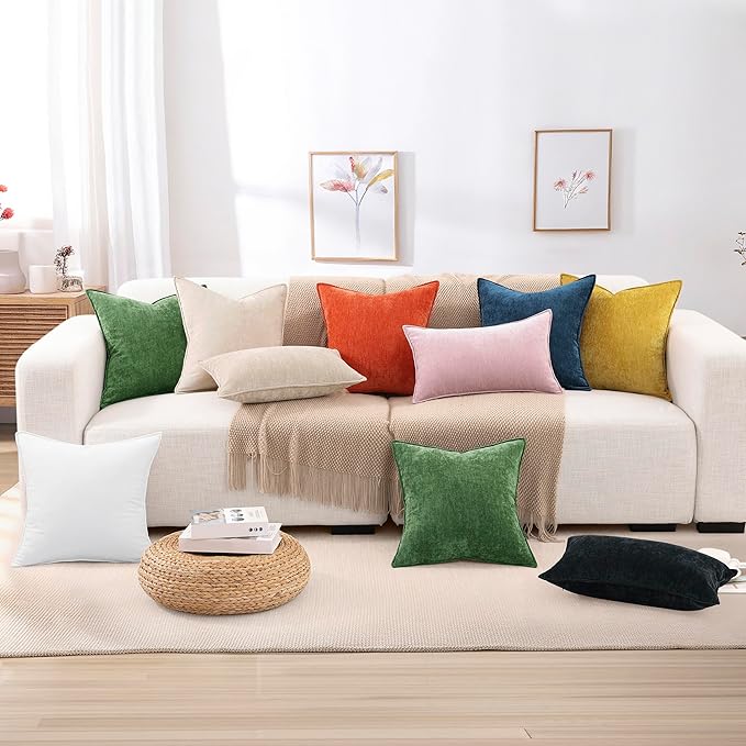 decorUhome Summer Couch Throw Pillow Covers 20x20 Set of 2, Decorative Soft Velvet Modern Cozy Chenille Pillow Cases with Elegant Design for Sofa Bed Living Room Home Decor, Aqua Haze