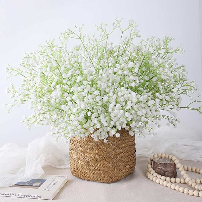 Babys Breath Artificial Flowers, 30 pcs White Flowers Artificial Real Touch Faux Flowers Bouquet Look Real Fake Flowers for Wedding Party Home Garden Tables Centerpieces Office Arrangements Decoration