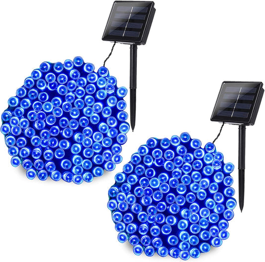 Joomer Blue Solar Christmas Lights, 2 Pack Total 144 FT 400 LED 8 Modes Waterproof Outdoor for Christmas Decorations