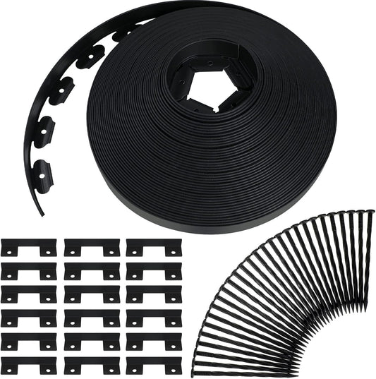 Queekay Landscape Edging Kit 148 ft with 70 Spikes 20 Connectors Plastic Border for Garden, Lawn, Yard, Pathway(Black,2 Inch)